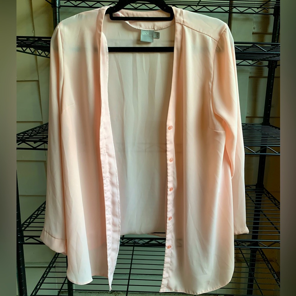 Asos relaxed satin long sleeve button-up shirt in blush size 8